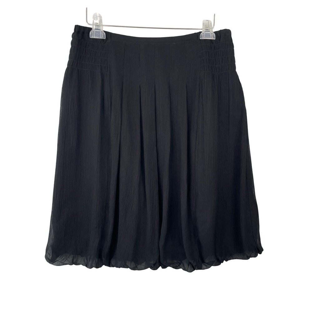 Cote Femme Black 100% Silk Bubble Hem Pleated Midi Skirt Womens Size 10 France